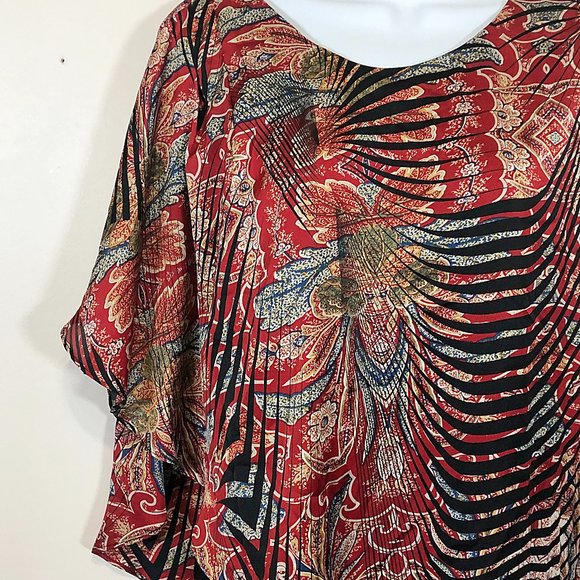 Joseph Ribkoff Silky Red Multicolor Floral Black Layered Flutter  Top Size 12 - Picture 2 of 5